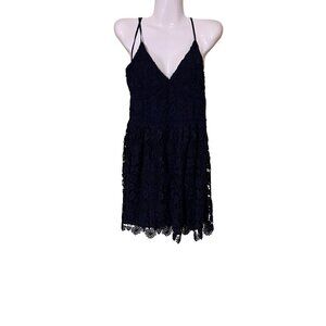 Hollister Womens Navy Blue Lace Babydoll Mini Dress M y2k 90s Coquette